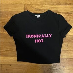 Garage Black Crop Top with Pink Text